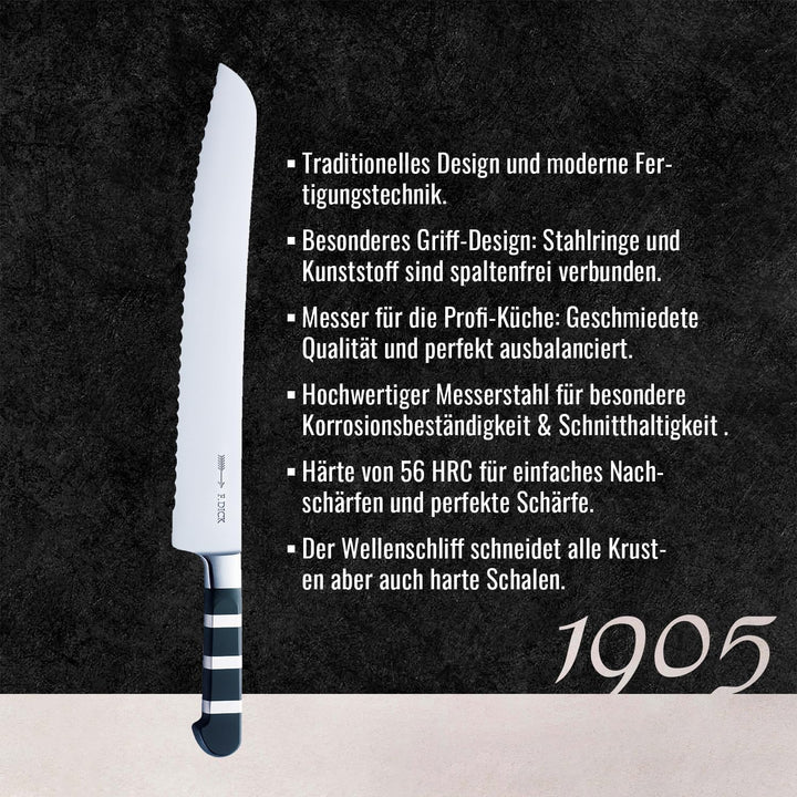 F. DICK Brotmesser, Sägemesser, 1905 (Messer mit Klinge 32 cm, X50CrMoV15 Stahl, nichtrostend, 56° H