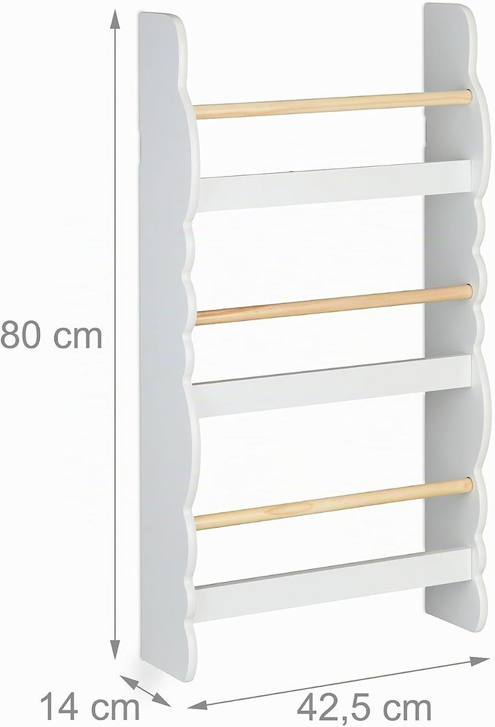 Relaxdays Bücherregal Wolke, 3 Fächer, Kinderbücherregal Wand, HxBxT: 80 x 42,5 x 14 cm, Wolkenregal