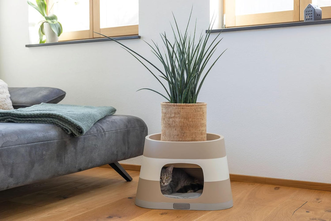 Kerbl Pet Katzenhöhle Bianca, Katzenhaus mit Liegekissen, Katzenbett, Polypropylen, Taupe/weiss/grau