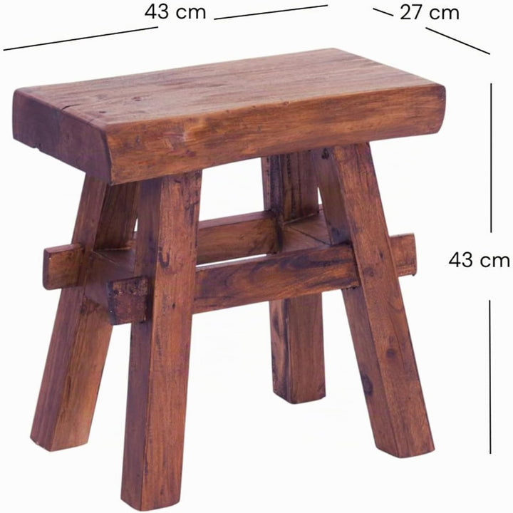 DESIGN DELIGHTS RUSTIKALER Holz HOCKER Vintage 40" | Recycling Hartholz, 43x45x27 cm (HxBxT) | Sitzh