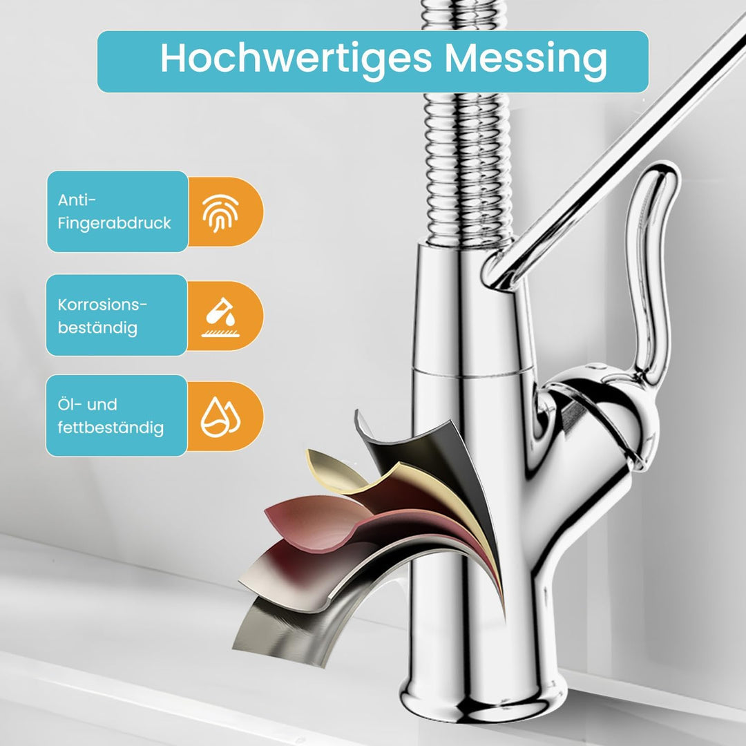 Niederdruck Armatur Küche,360° Drehbare Küchenarmatur,Wasserhahn mit 3 Anschluessen für Boiler,Hoher