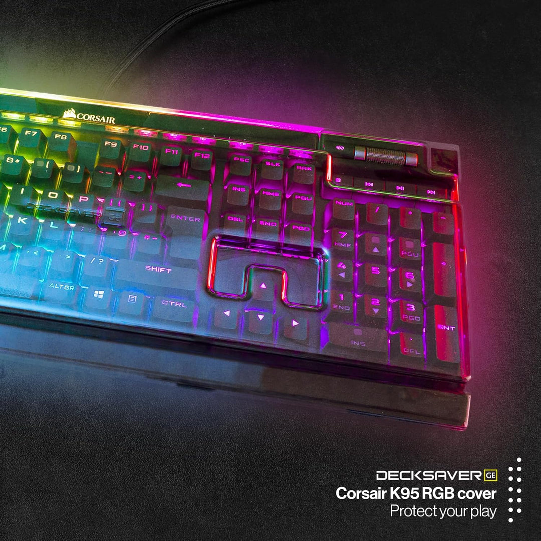 Decksaver Cover für die Corsair K95 (RGB) Platinum Tastaturserie - geräucherte/klare Schutzhülle, he