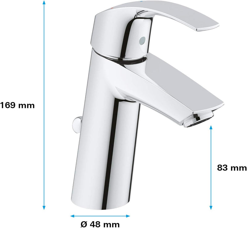 GROHE Eurosmart | Badarmatur - Waschtischarmatur | mit Zugstange, M-Size | 2339310E, Chrom M mit Zug