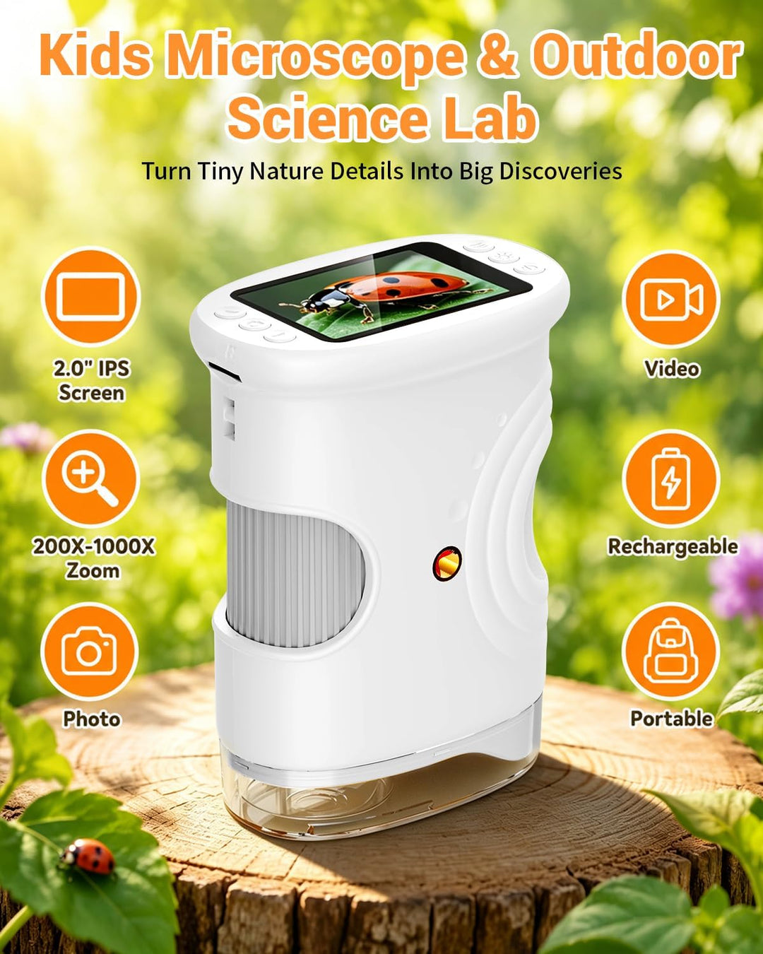 Handy Digital Mikroskop für Kinder, 1080P HD 2.0" Bildschirm Taschenmikroskop, Microscope LED Lights