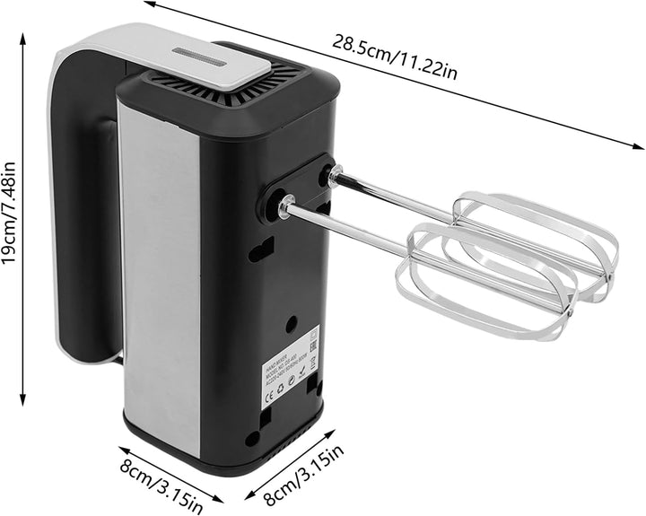 Edelstahl-Kneter,800W Handmixer,5 Geschwindigkeiten mit Exit-Taste Handmixe mit 2Teighaken&Schneebes