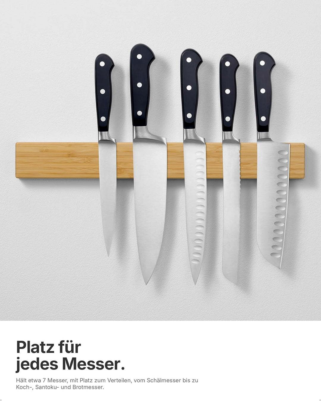 LARHN Magnetleiste für Messer, Magnetischer Messerhalter Wand, Selbstklebend aus Akazienholz, 40 cm
