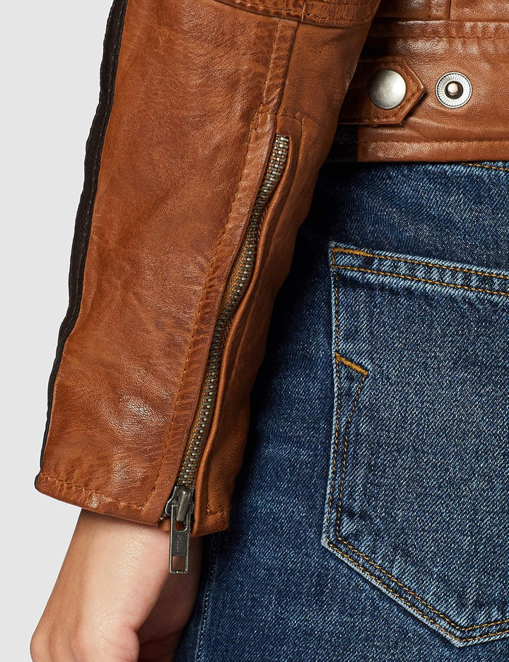 URBAN 5884 Motorradjacke Damen Mit Protektoren, Damenjacke aus Lammleder, Protektoren für Rücken, Sc