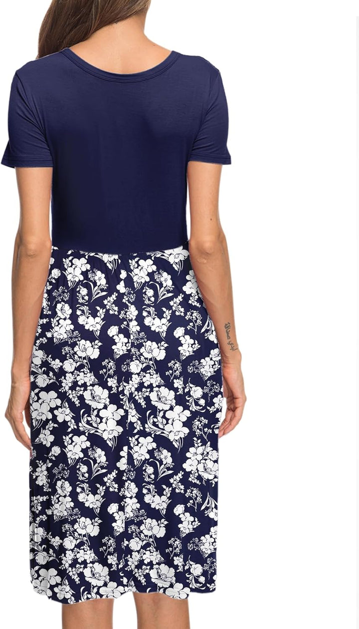 AUSELILY Damen Kleider Sommer Sommerkleider Knielang Kurzarm Empire Freizeitkleid Schicke Shirtkleid