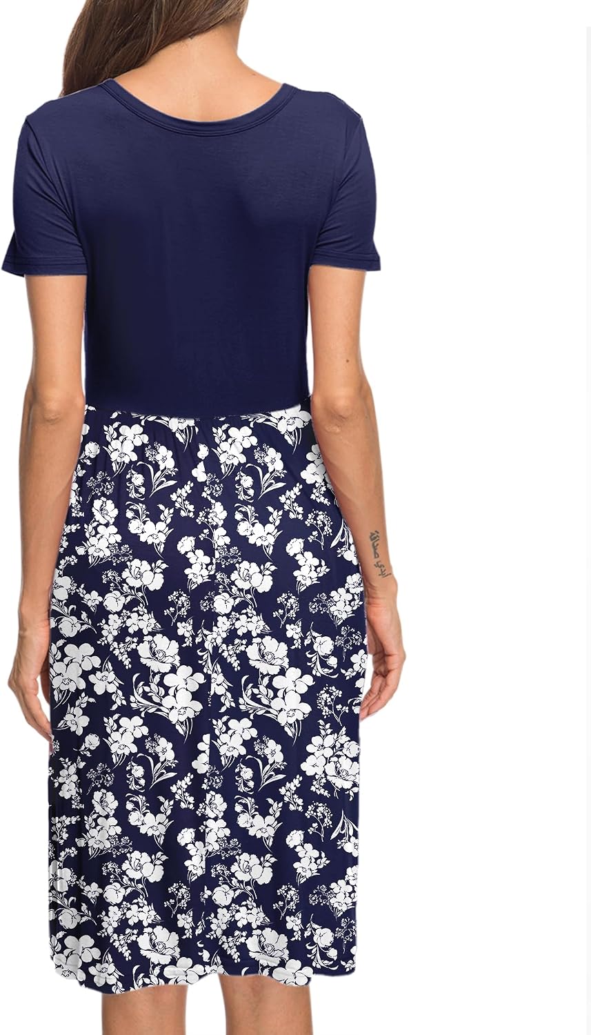 AUSELILY Damen Kleider Sommer Sommerkleider Knielang Kurzarm Empire Freizeitkleid Schicke Shirtkleid