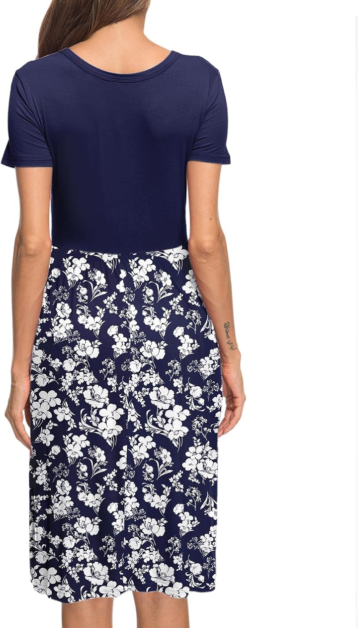 AUSELILY Damen Kleider Sommer Sommerkleider Knielang Kurzarm Empire Freizeitkleid Schicke Shirtkleid