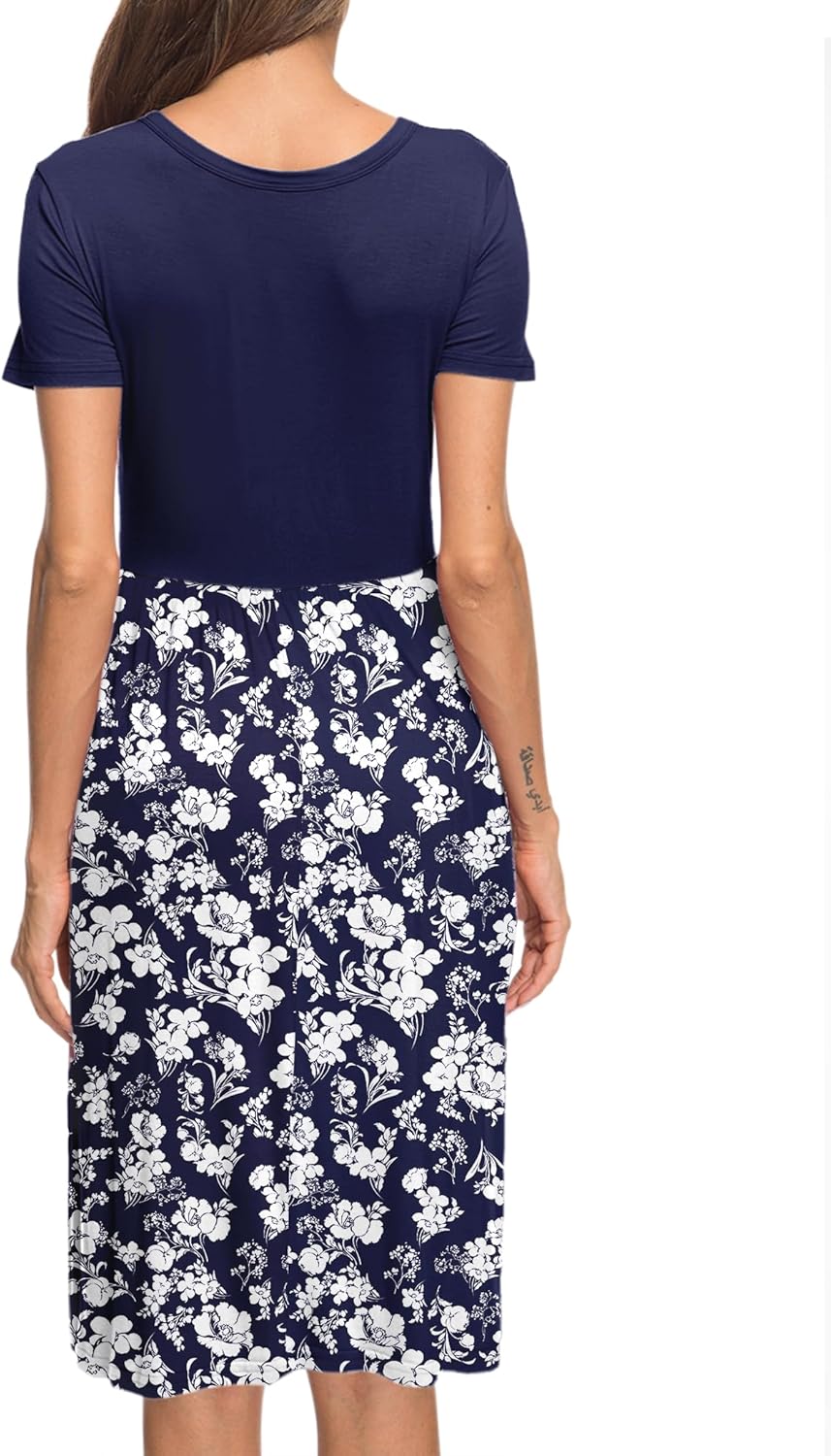 AUSELILY Damen Kleider Sommer Sommerkleider Knielang Kurzarm Empire Freizeitkleid Schicke Shirtkleid