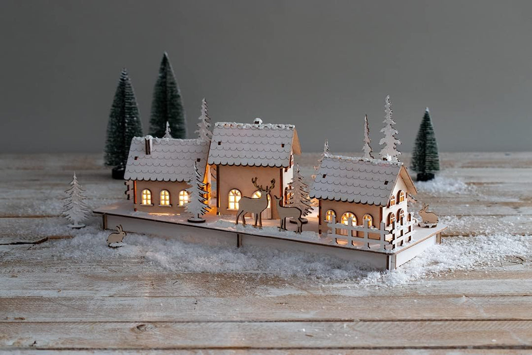 Rayher Holz 3D-Baus. Winterdorf, FSC Mix Credit, natur, 40x14,5x17cm, 84teilig, Weihnachtsdekoration
