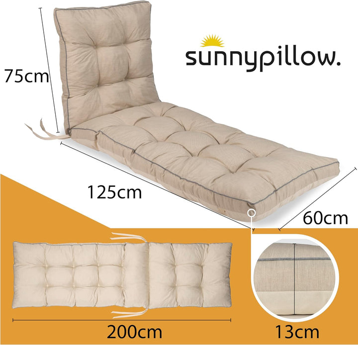 sunnypillow Liegenauflage 200 x 60 - Auflage für Gartenliege extra dick 13cm - Outdoor, wasserdicht,