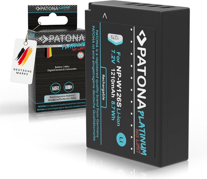 PATONA Dual Ladegerät mit 2X Platinum Akku NP-W126S Kompatibel mit Fujifilm FinePix HS30EXR, HS33EXR