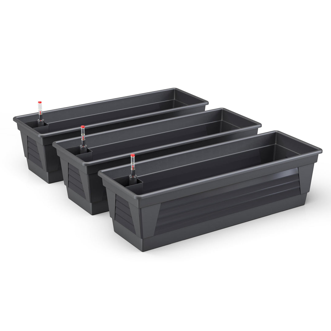 Blumenkasten Milano 3er Set 60 cm lang Farbe Anthrazit mit Wasserspeicher und Wasserstandsanzeige Pf