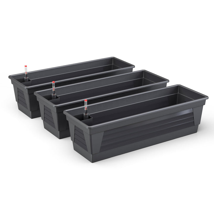 Blumenkasten Milano 3er Set 60 cm lang Farbe Anthrazit mit Wasserspeicher und Wasserstandsanzeige Pf