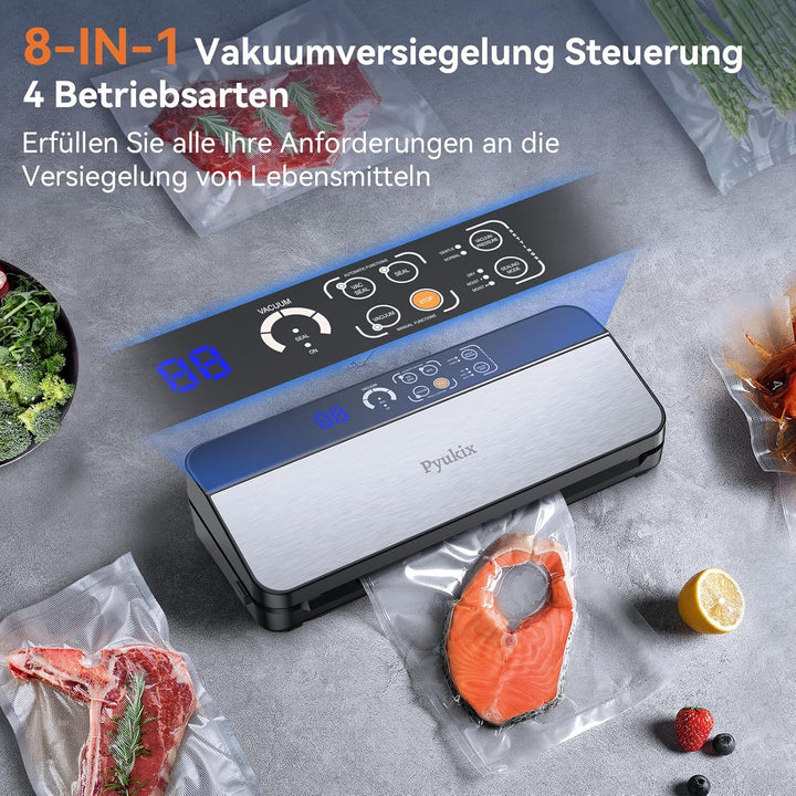 Vakuumiergerät, 8-in-1 Vakuumierer 80 KPA Lebensmittel Trocken-/Feuchtmodus mit eingebautem Cutter u