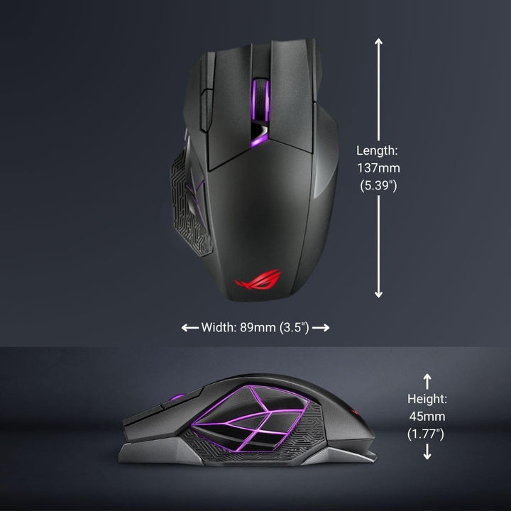 ASUS ROG Spatha X Gaming Maus (kabellos, kabelgebunden, magnetische Ladestation, 12 programmierbare
