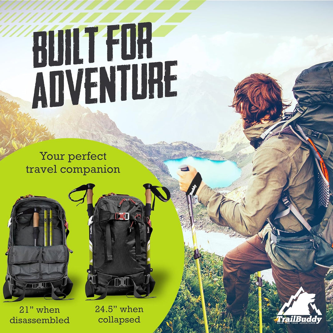TrailBuddy Trekking Poles - Lightweight, Collapsible Hiking Poles for Snowshoe & Backpacking Gear -