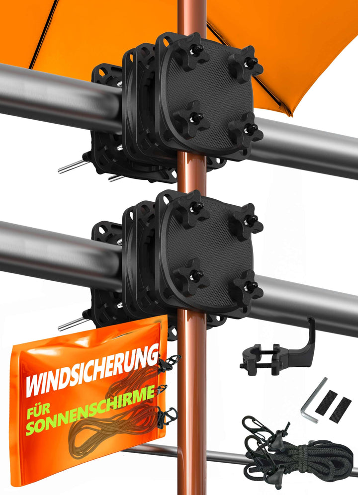 4smile 2 x Sonnenschirmhalter Balkongeländer SunnyGuy 2.0 mit Windsicherung, schwarz Stabiler univer