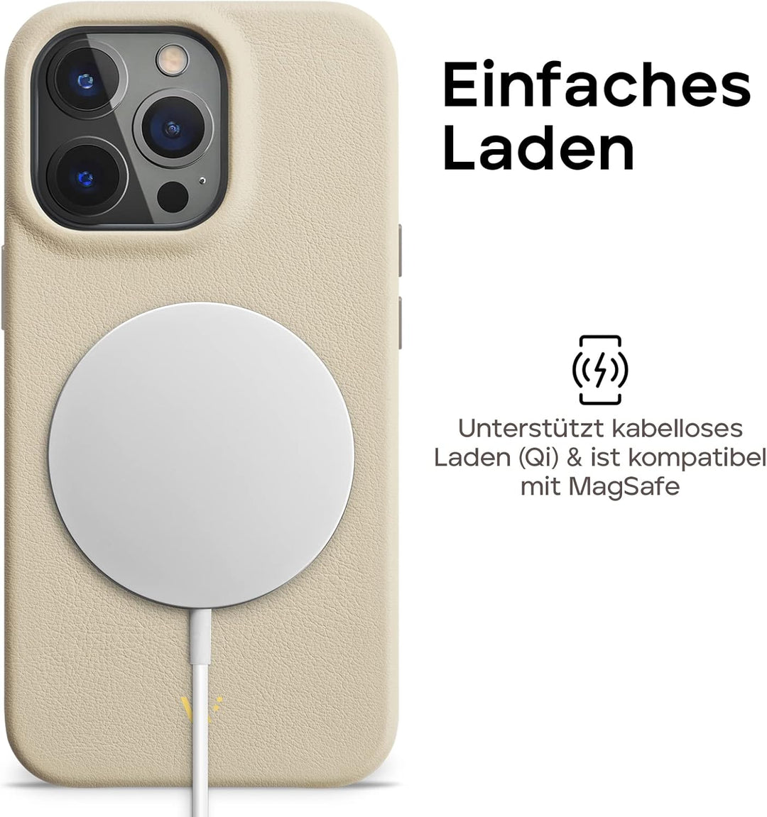 WIIUKA Hülle für iPhone 14 Pro Max, Leder aus Deutschland, Lederhülle extra Dünn, Premium Handyhülle