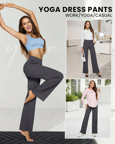 G4Free Yoga Hosen Damen Hohe Taille Jogginghose mit 4 Taschen Strecken Weites Bein Geschäft Hose Arb