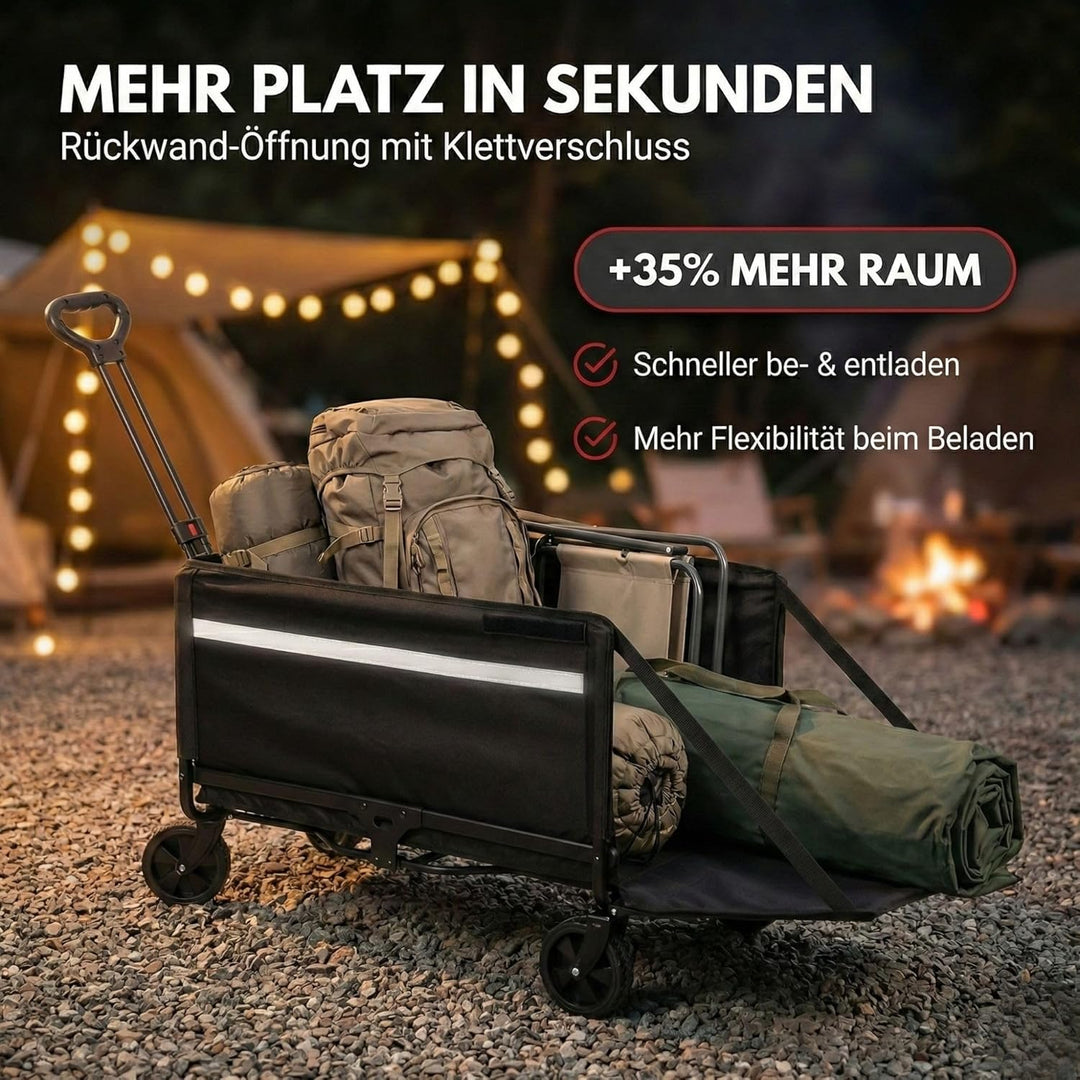 ALBATROS Bollerwagen klappbar 120L – Faltbarer Transportwagen mit Flaschenöffner, Getränkehalter & R