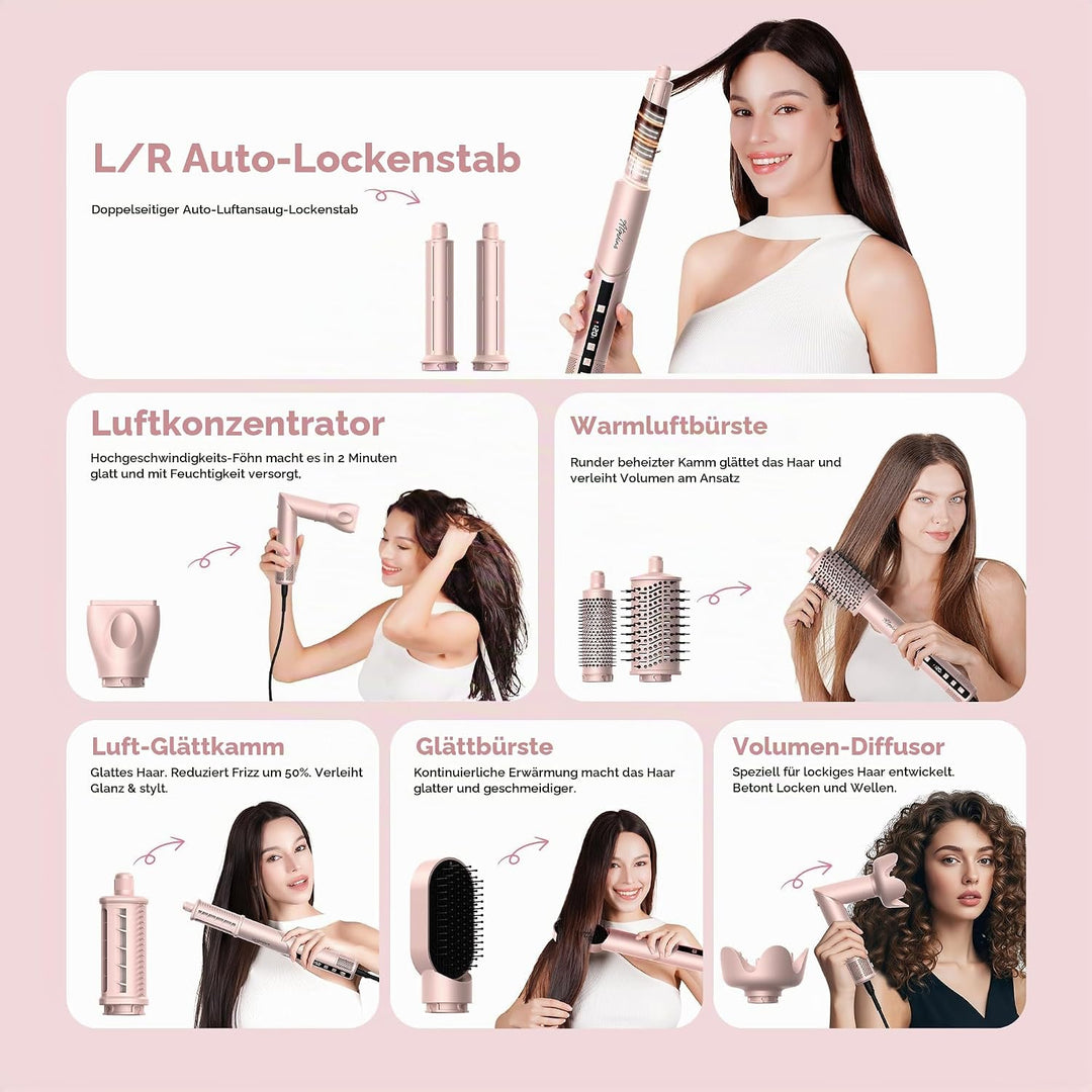 Atopskins Hairstyler 8 in 1 Set mit LCD-Bildschirm,1400w Haarstyler Set, 110000 U/Min Ionen Haartroc