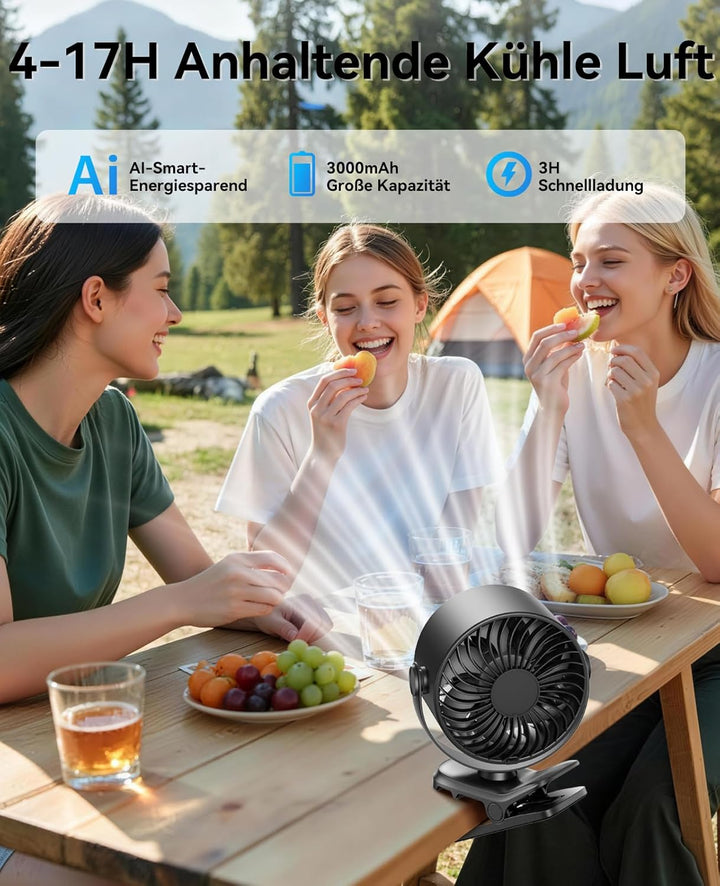 KIMMOO Clip-Ventilator Wiederaufladbar, 100 Stufen USB-Tischventilator mit LED-Display, 360° Rotatio