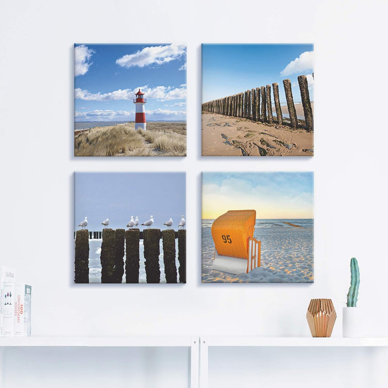 ARTLAND Leinwandbilder auf Holz Wandbild Bild Set 4 teilig je 30x30 cm Quadratisch Landschaft Strand