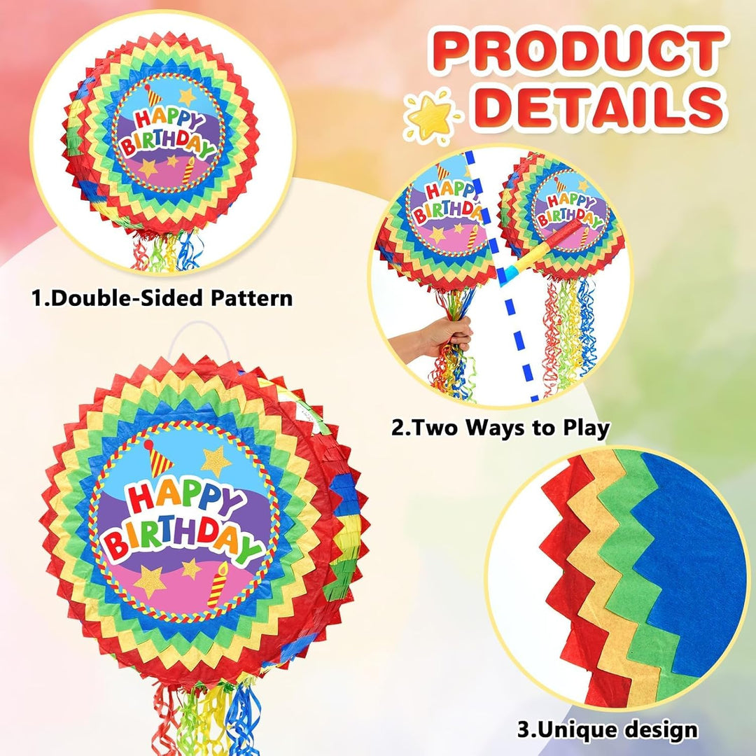WERNNSAI Pinata – Geburtstag Pinata Kinder Bunt Piñata Set mit Stock Augenbinde Zugschnur Geburtstag
