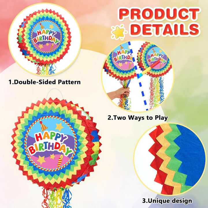 WERNNSAI Pinata – Geburtstag Pinata Kinder Bunt Piñata Set mit Stock Augenbinde Zugschnur Geburtstag