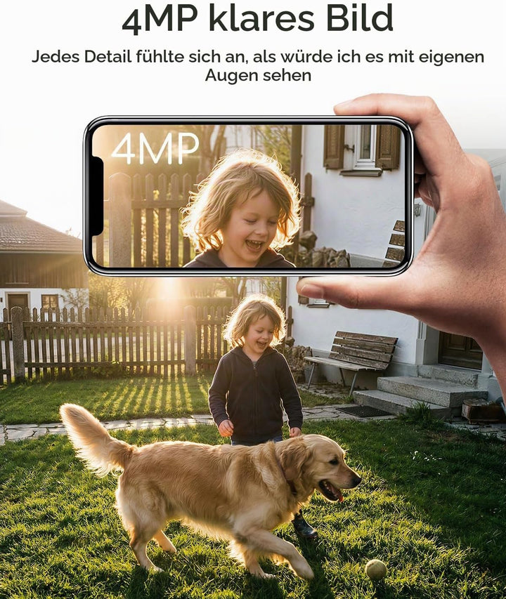 COOAU 4MP Überwachungskamera Aussen Solar, 2.5K Kabellose WLAN Akku Kamera Überwachung mit Solarpane