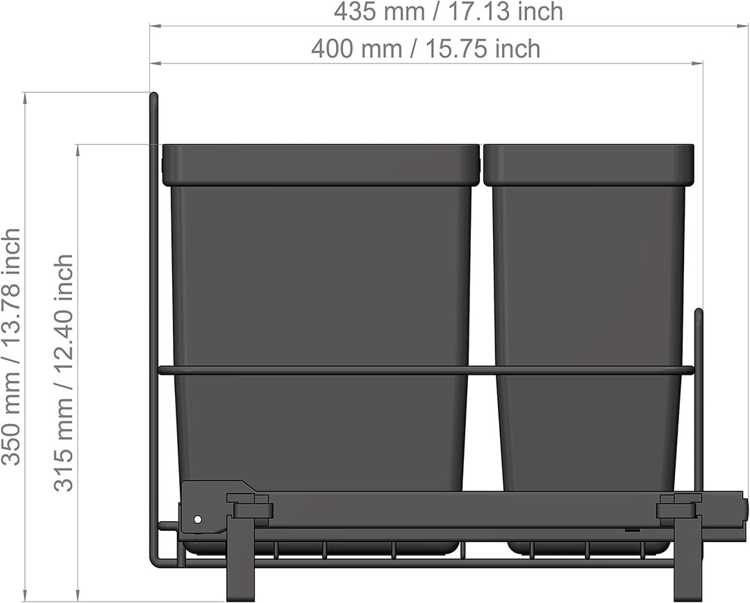 LM 64/2 Einbau Mülleimer ausziehbar mit 2 Abfalleimer (1x11L, 1x16L) Korbauszug anthrazit 32,8x43,3x