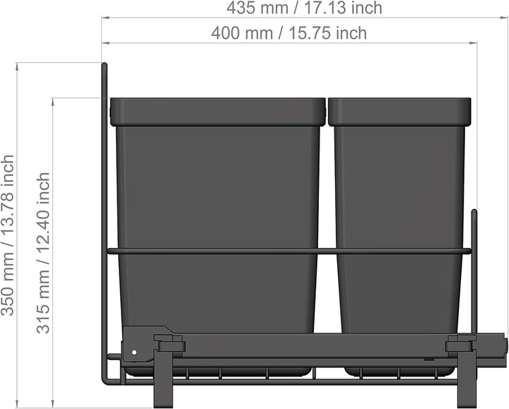 LM 64/2 Einbau Mülleimer ausziehbar mit 2 Abfalleimer (1x11L, 1x16L) Korbauszug anthrazit 32,8x43,3x