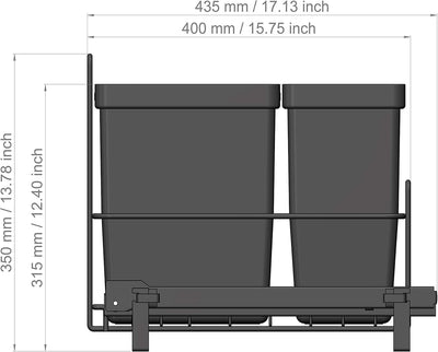 LM 64/2 Einbau Mülleimer ausziehbar mit 2 Abfalleimer (1x11L, 1x16L) Korbauszug anthrazit 32,8x43,3x