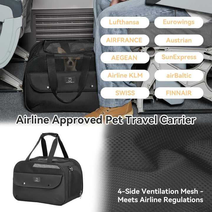 A 4 PET Transportbox Katze, Hundetasche Flugzeug für Kabine/Auto, Leicht Hunde Flugtasche mit Sicher