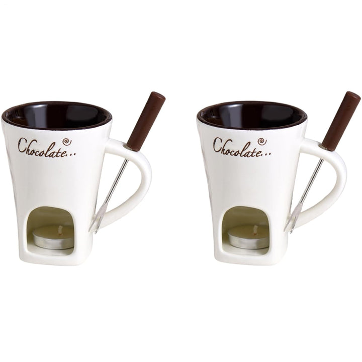 2 Stück Keramike Schokofondue Tasse, 200Ml, Butter Schokoladen Pot Mit Gabeln, Schokobrunnen, Home T