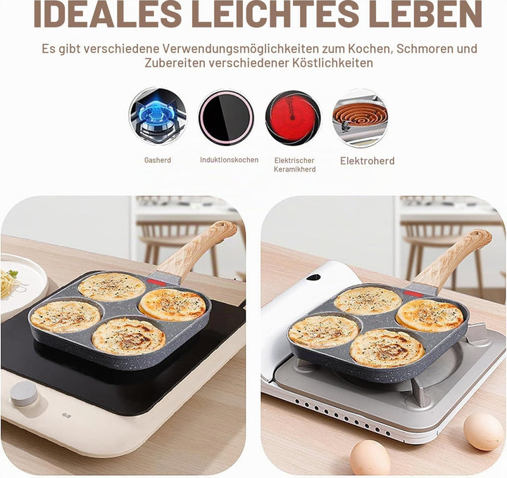 4 Intervalle Spiegeleipfanne, Aluminium Pancake Pfanne Antihaft Pfannkuchenpfanne Outdoor-Camping-Ei