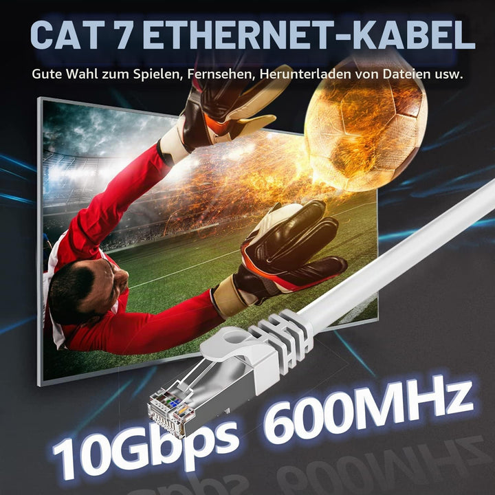 Soibke Lan Kabel 10meter Cat 7, Weiss Netzwerkkabel 10Gbps 600MHz S/FTP Geschirmt EthernetKabel Hoch