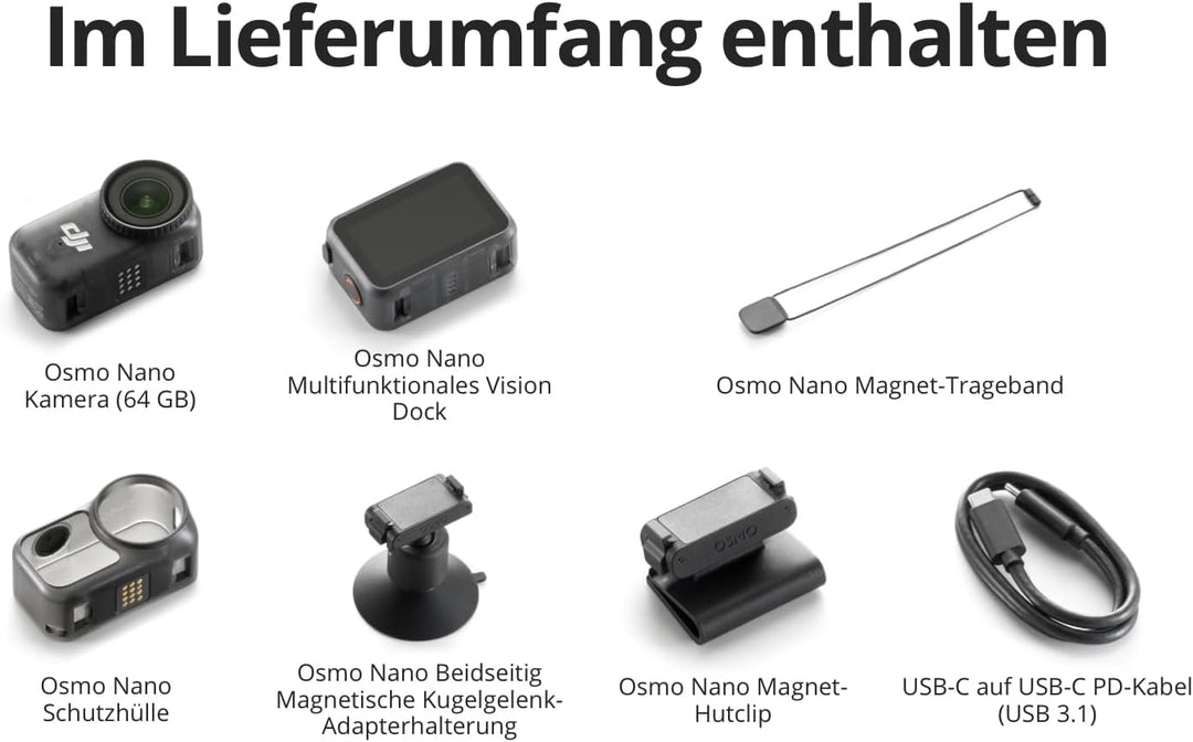 DJI Osmo Nano Standard Combo (64GB) - 4K/60fps kleine Vlogging-Kamera mit 1/1,3″ Sensor, 143° Weitwi