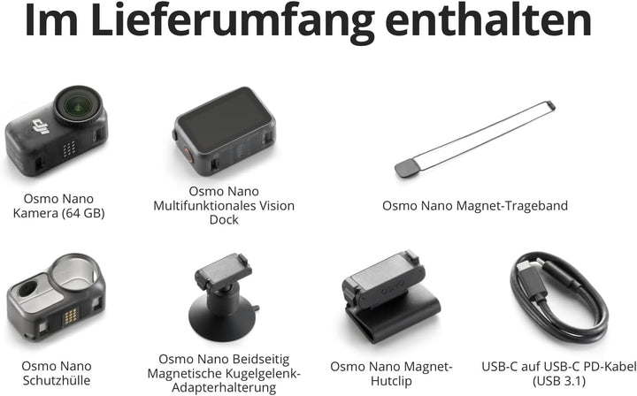 DJI Osmo Nano Standard Combo (64GB) - 4K/60fps kleine Vlogging-Kamera mit 1/1,3″ Sensor, 143° Weitwi