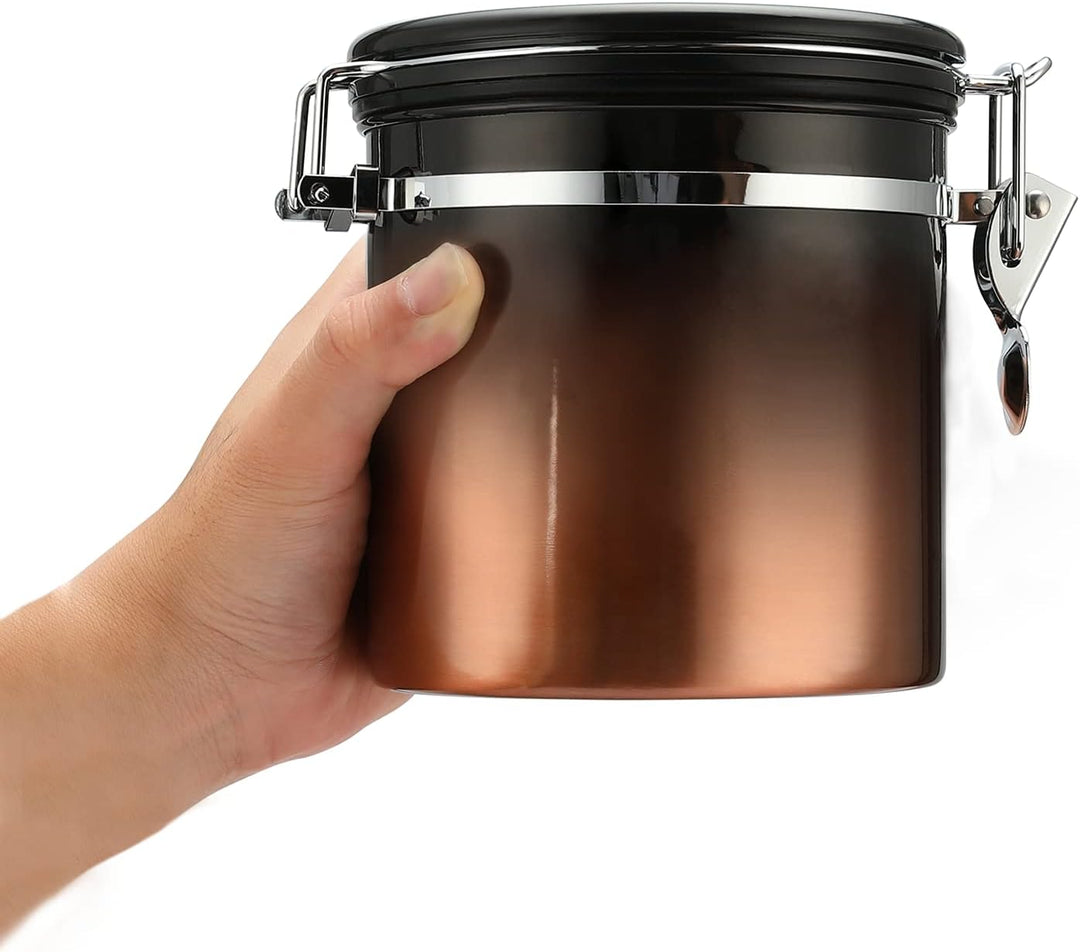 1200 ml luftdichter Edelstahl-Kaffeedose (400–600 g), Kaffeebehälter mit Datums-Tracker-Deckel Kupfe