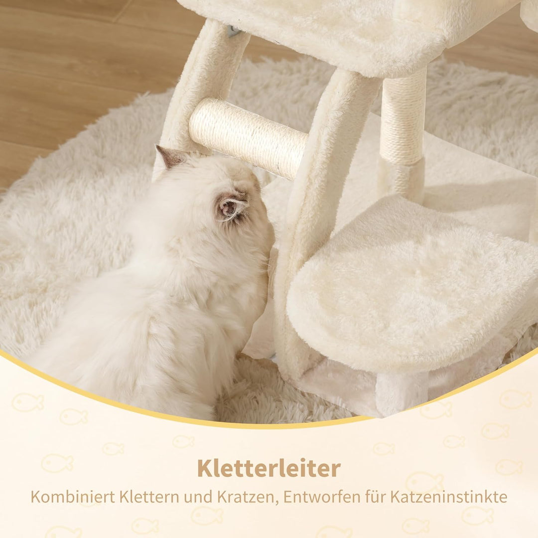 Heybly Katzenbaum, kleiner Kratzbaum für Katzen, 75 cm hoch, mit oberer Plattform, Hängematte, Klett