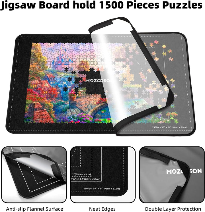 MOZOOSON Puzzlebrett 1500 Teile, Faltbares Puzzle Board mit 8 Sortierer, Tragbare Puzzlematte, Puzzl