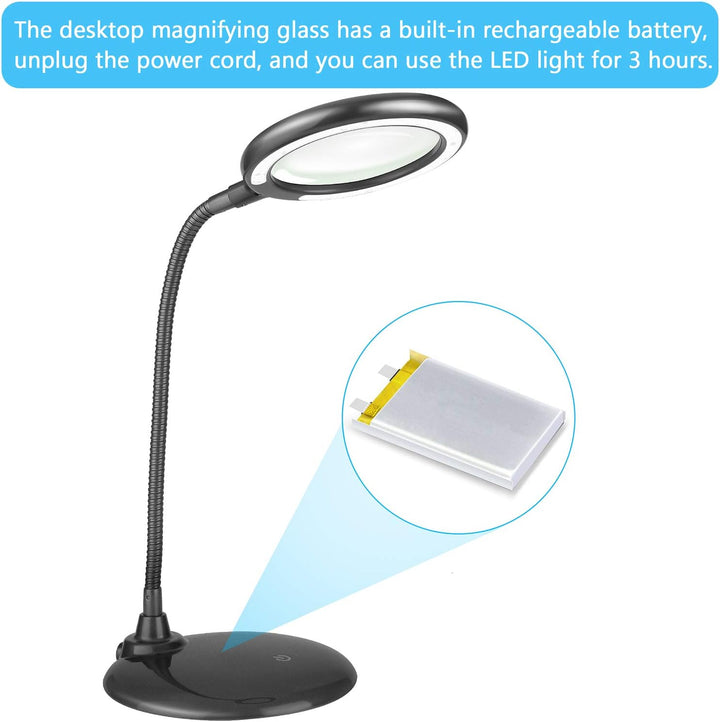 5x Lupe Mit Licht und StäNder, Wiederaufladbare, Dimmbare Led-Lupe, Tischlupe Mit Led-Beleuchtung Fü