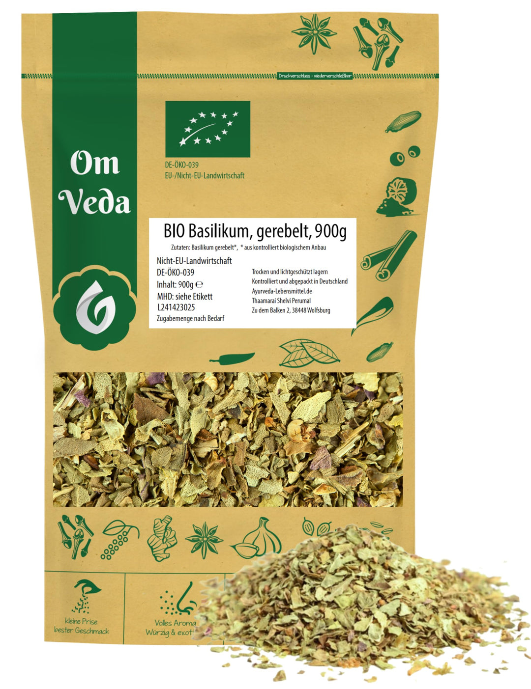 BIO Basilikum getrocknet gerebelt 900g | Bio-Qualität | Premium Basilikum für Pizza, Pasta, mediterr