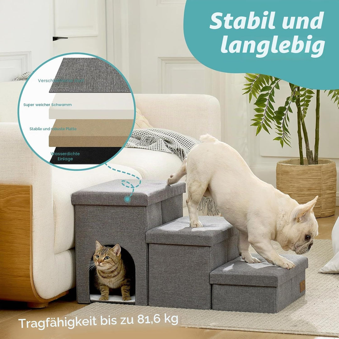 COZY KISS Hundetreppe für Kleine Hunde mit Stauraum und Katzenöffnung, Breite Haustiertreppe Faltbar