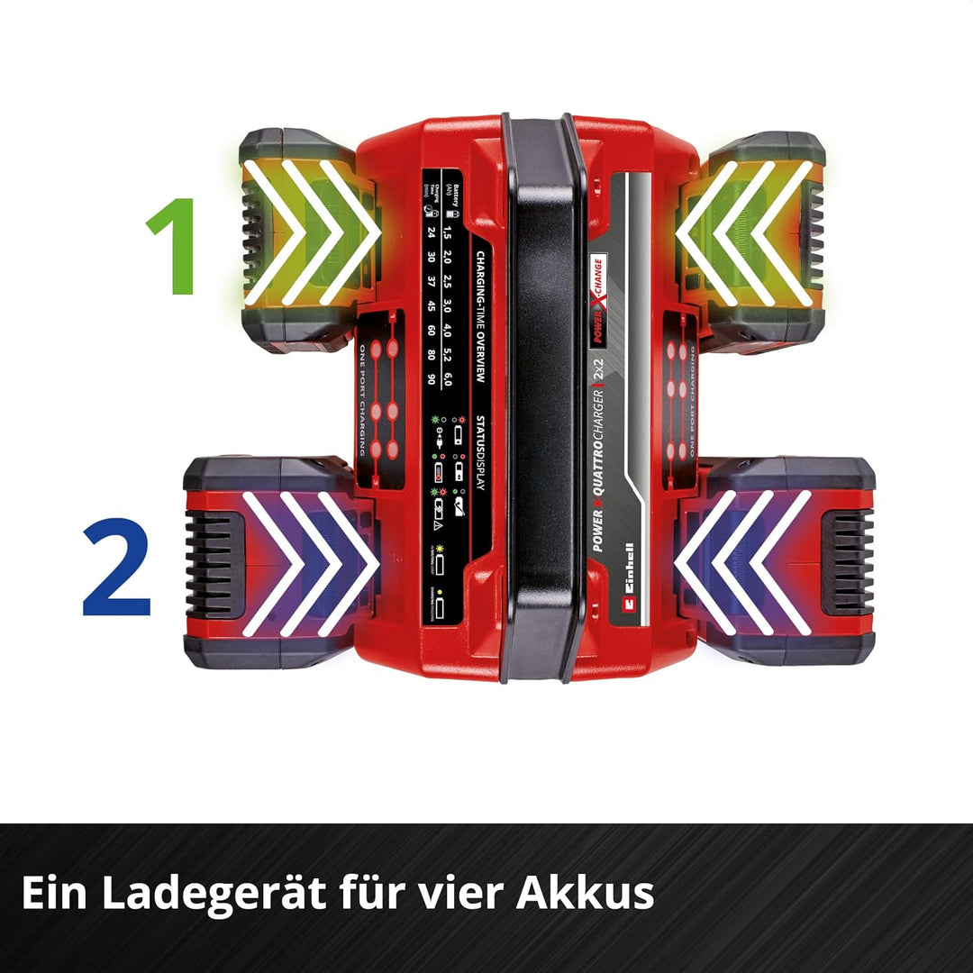 Original Einhell Kit PXC 4X 5,2 Ah & Quattrocharger 4 A | PXC | 18 V | 1260 W | 4x 5,2 Ah Akku | 4-A
