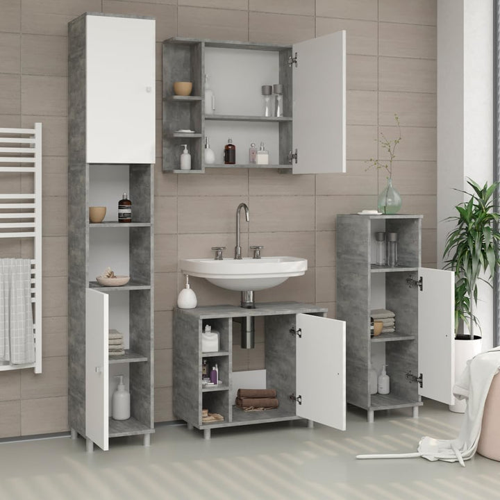 Vicco Midischrank Fynn, Beton/Weiss, 30 x 95 cm Beton 95 x 30 cm, Beton 95 x 30 cm